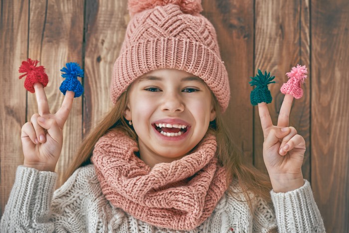 Girl in Winter Hat and Scarf with Finger Puppets