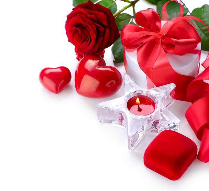 Valentine's Day Rose, Gift, Candle, and Hearts