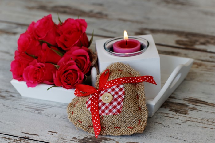 Valentine's Day Roses, Candle, and Heart Decoration