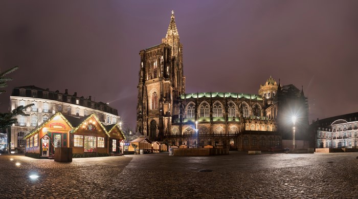 Strasbourg Cathedral and Christmas Market at Night