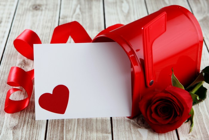 Valentine's Day mailbox with rose and card