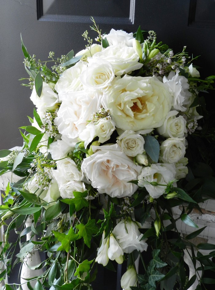 White rose and greenery cascading bouquet