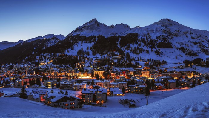 Davos, Switzerland in Winter Evening