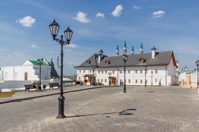 Kazan Transfiguration Monastery Town Square with Street Lights