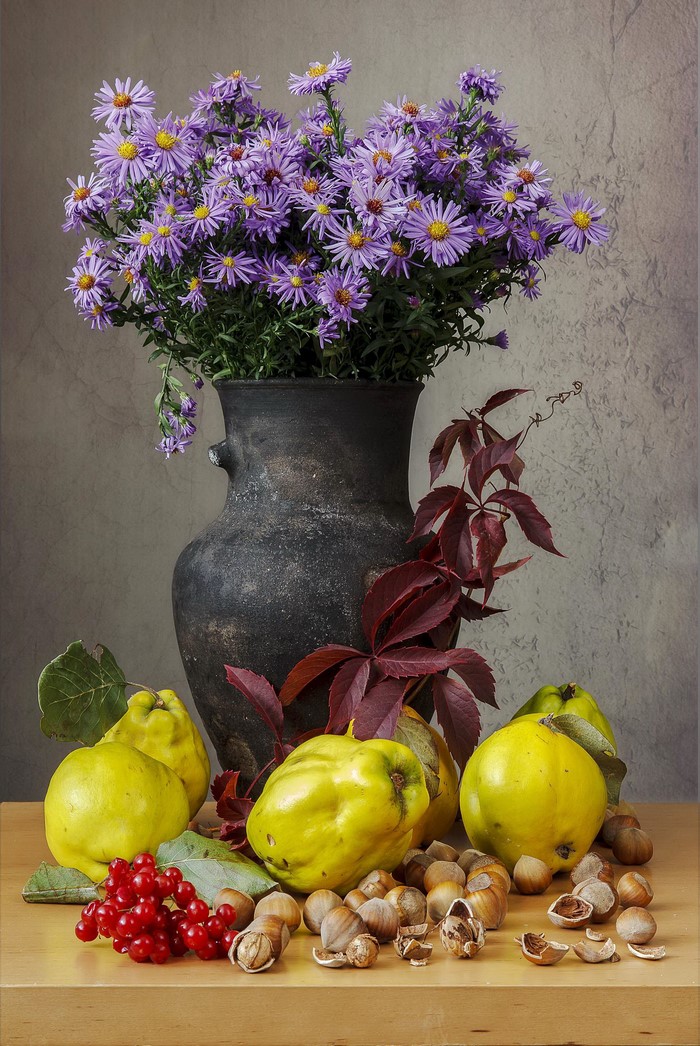 Still-life with Asters, Quince, Nuts, and Red Currants