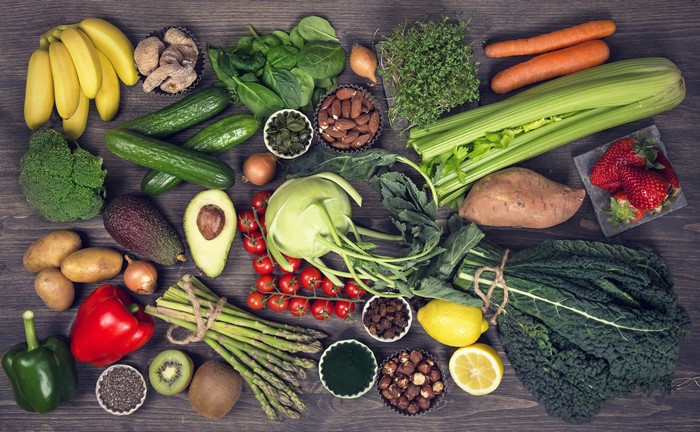 Still-life of fresh vegetables and fruits