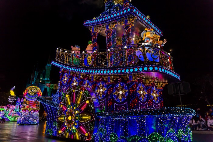 Disney Parade Float with Donald Duck at Night