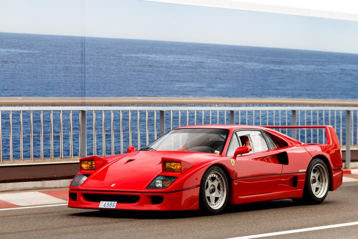 Red 1987-89 F40 FR-spec Ferrari on a road