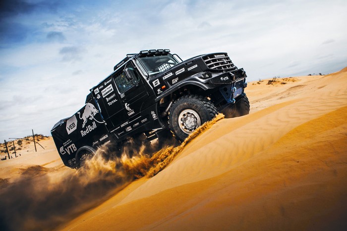 KAMAZ-43509 Truck Rallying in Sand Dunes