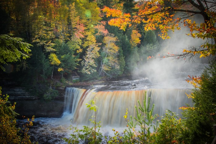 Waterfall in Autumn Forest