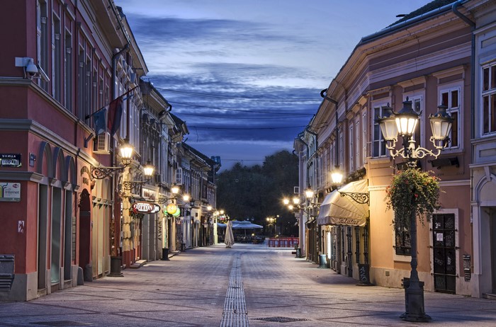 Street in Novi Sad, Serbia at Dusk