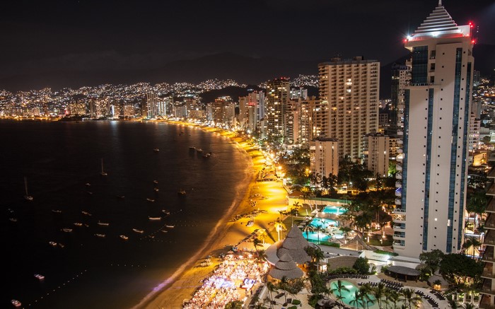 Acapulco Bay at Night with City Lights and Boats