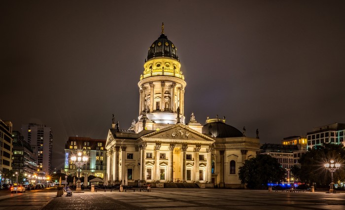 German Church at Gendarmenmarkt in Berlin at Night