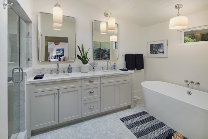 Modern Bathroom with Freestanding Tub and Double Vanity