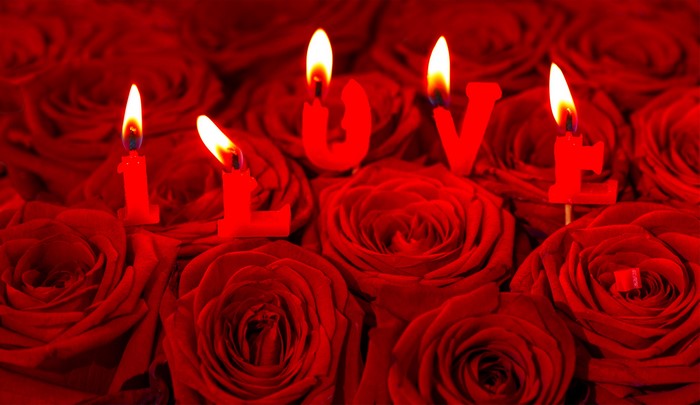 Red Roses and "LOVE" Candles