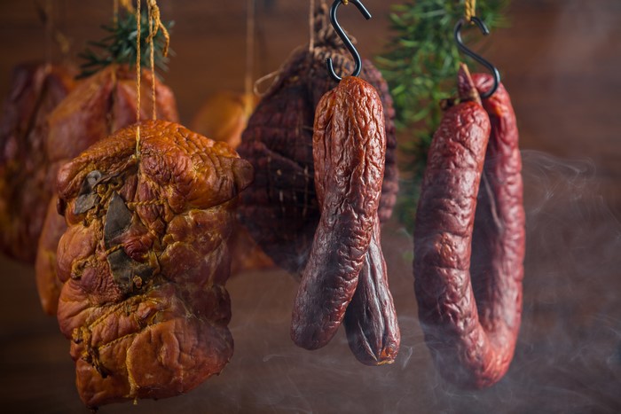 Smoked Meat Products Hanging and Curing