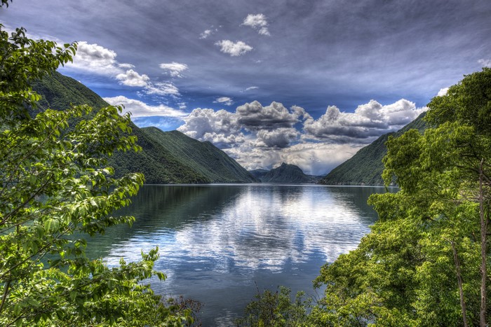 4K Lake Lugano Scenery with Mountains and Clouds