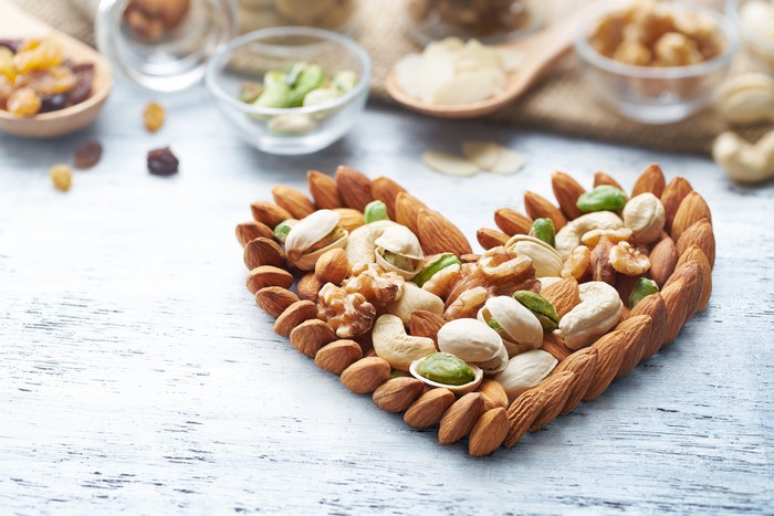 Heart shape made of nuts and almonds
