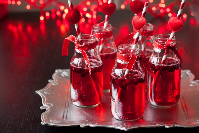 Valentine's Day drinks with heart decorations