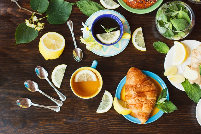 Tea with Lemons, Croissant, and Ginger