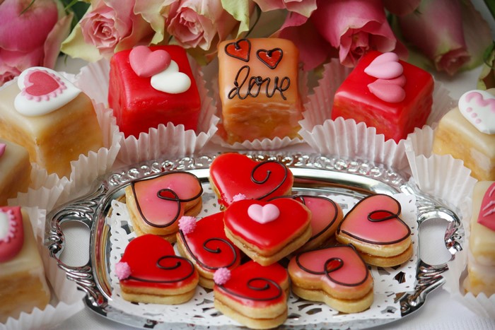 Valentine's Day heart-shaped cookies and pastries