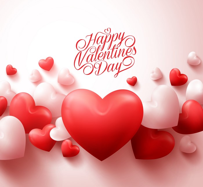 Happy Valentines Day hearts on white background
