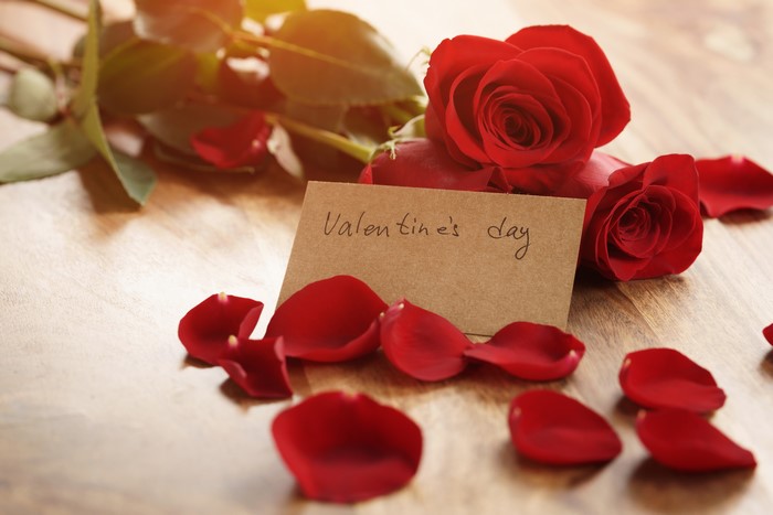 Valentine's Day Red Roses and Petals