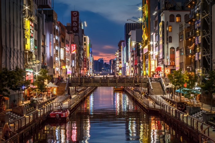 Dotonbori Canal in Osaka, Japan at Dusk
