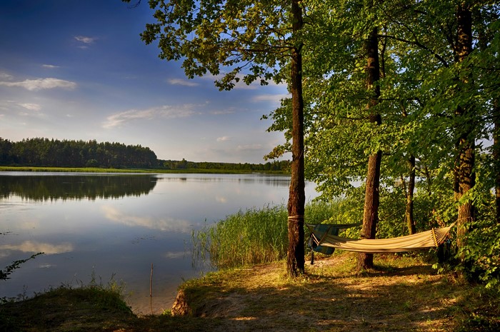 Hammock by a lake in Krivoye, Zhytomyr Oblast, Ukraine