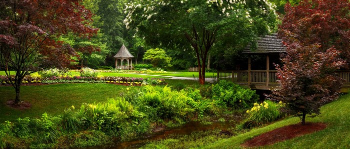 Gibbs Gardens Georgia USA Stream and Gazebo