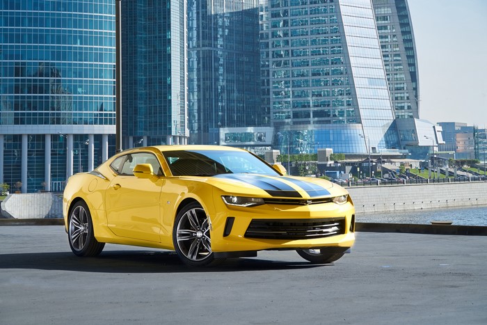 Yellow 2017 Chevrolet Camaro with Black Stripes