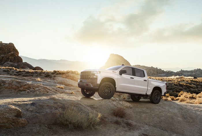 White Chevrolet Silverado Z71 Pickup Truck in Desert