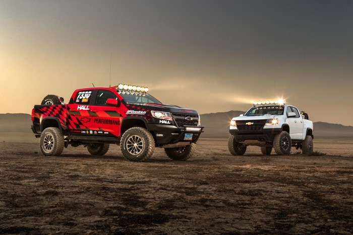 Two Chevrolet Colorado ZR2 Pickup Trucks in Desert