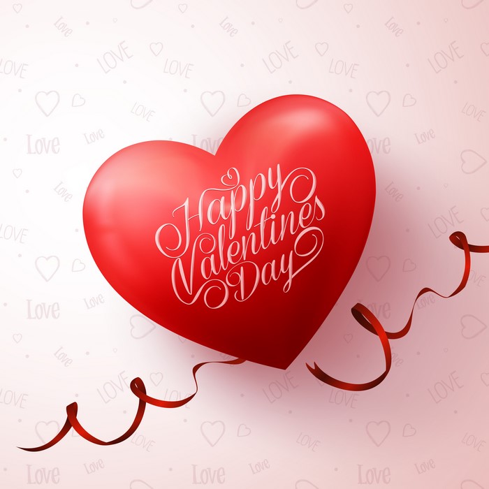 Happy Valentine's Day Red Heart with Ribbon