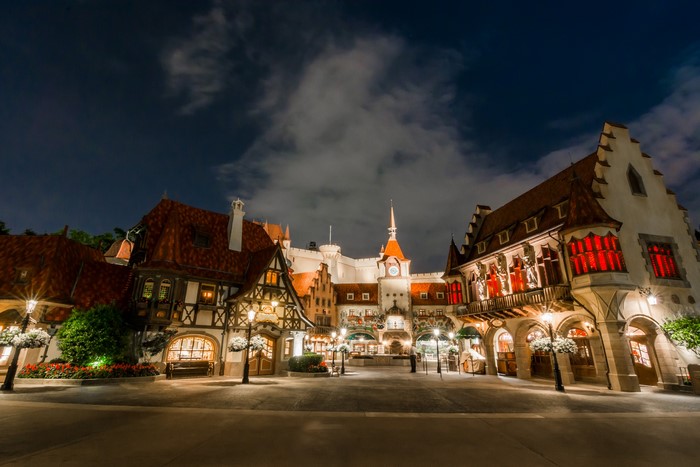 German Village Architecture at Night
