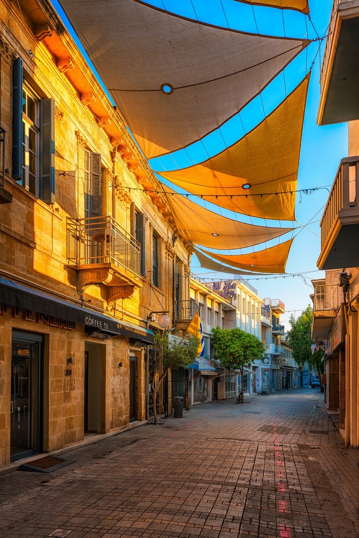 Street with awnings in Nicosia, Cyprus