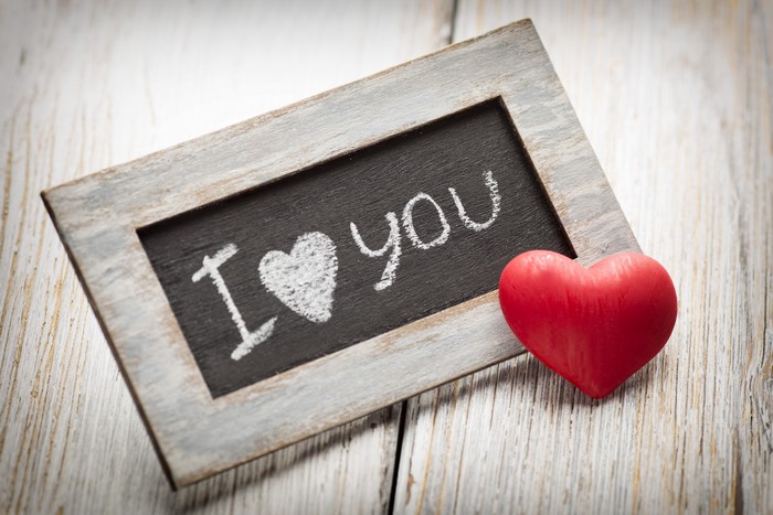 I Love You chalkboard with red heart