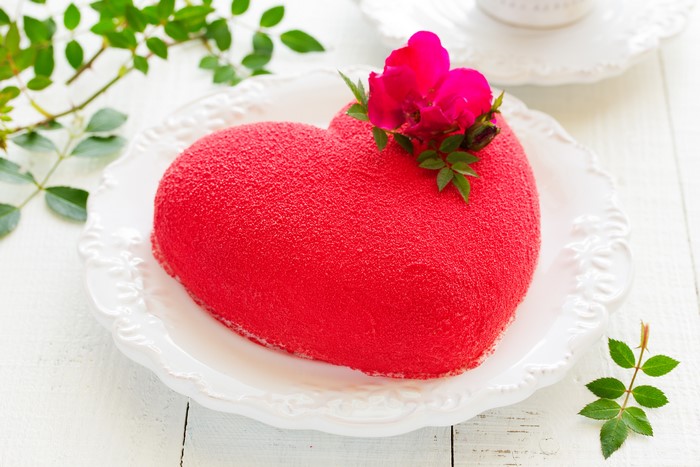 Red Heart Cake with Rose Decoration