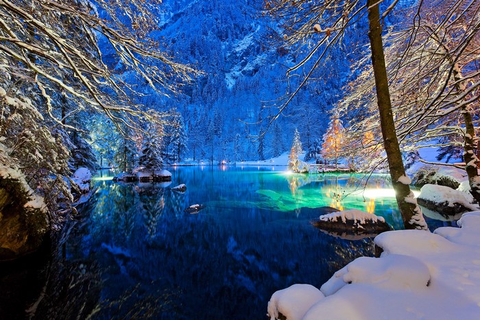 4K Winter Evening at Kander Valley Lake, Switzerland