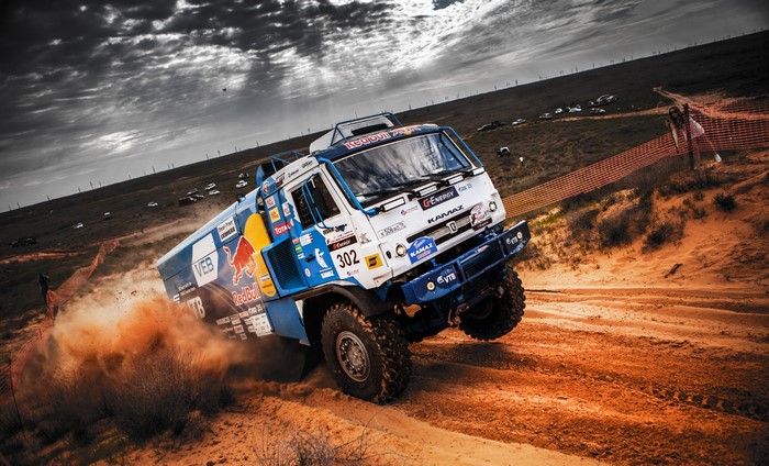 KAMAZ truck number 302 in a rally race