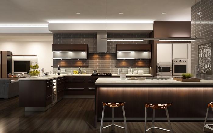 Modern Kitchen with Island and Bar Stools