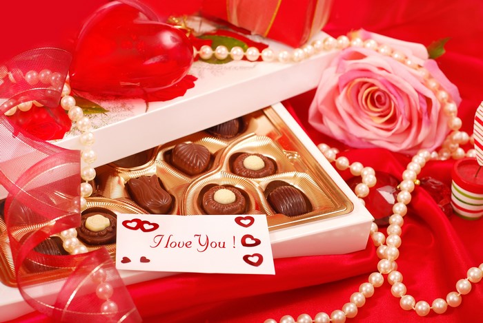 Valentine's Day Chocolate Box with Rose and Pearls