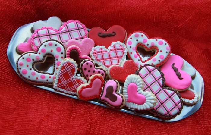 Valentine's Day Heart Cookies on Silver Tray