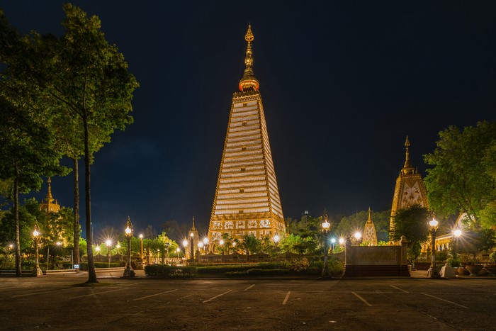 Wat Phra That Nong Bua at night in Ubon Ratchathani, Thailand