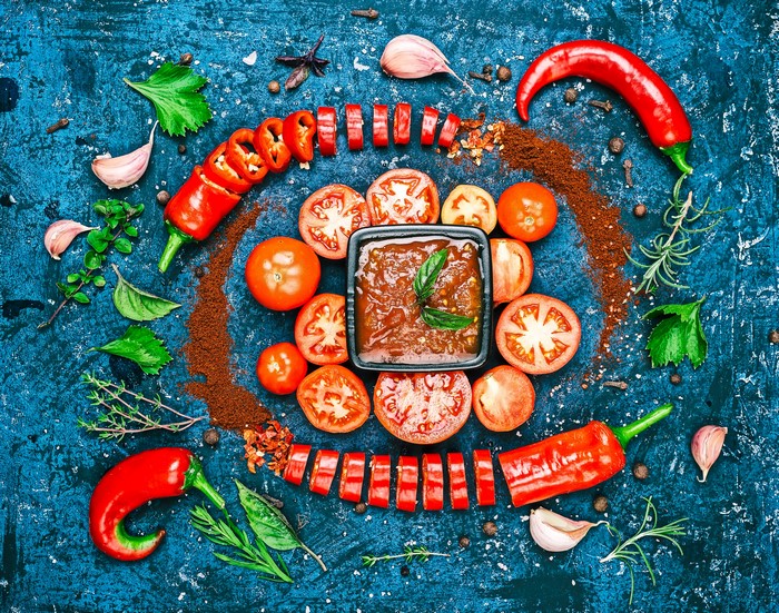 Tomatoes, Chili Peppers, Garlic, and Spices