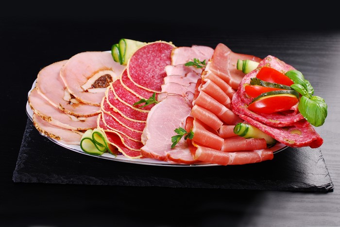 4K Sliced Ham and Sausage Platter with Vegetables