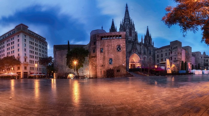 Barcelona Cathedral Square at Dusk
