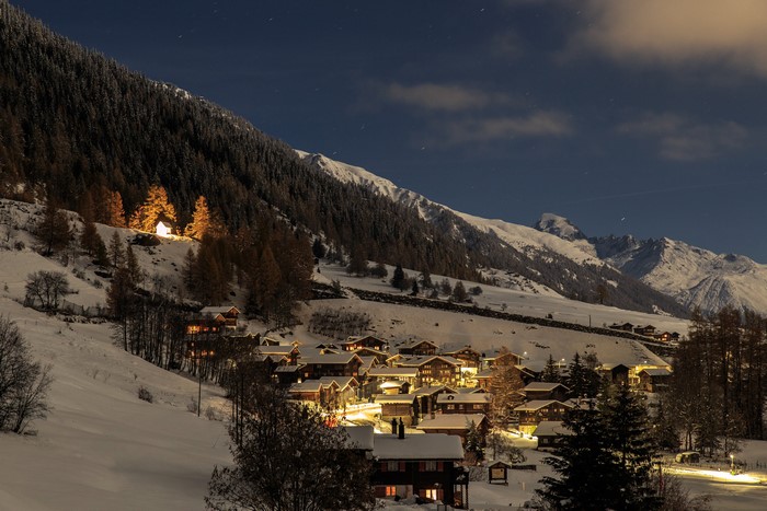 Selkingen Goms, Switzerland Winter Evening Village
