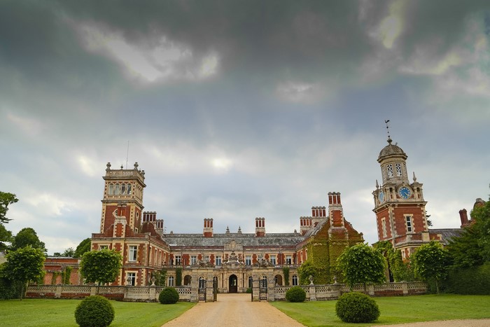 Somerleyton Hall, England, with clock tower and gardens