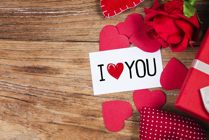 Valentine's Day card with hearts and rose